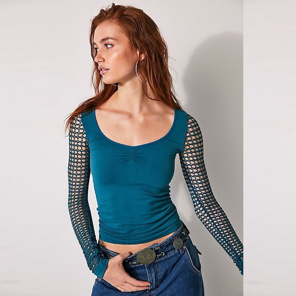 New Free People Conversation Starter Long-Sleeve Cami Teal Size M/L